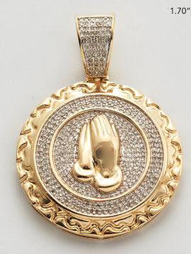 10KY 0.75CTW DIAMOND PRAYING HANDS MEDALLION WITH