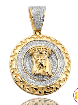 10KY 0.75CTW DIAMOND JESUS MEDALLION WITH NUGGET B