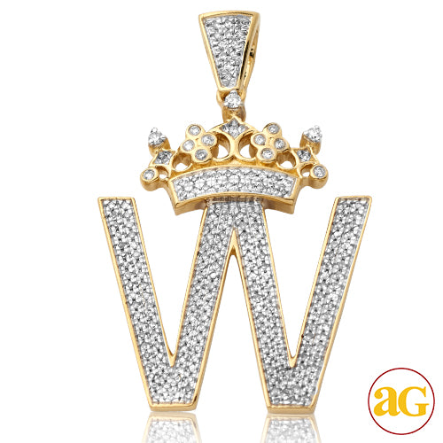 10KY 0.60CTW DIAMOND INITIAL WITH CROWN PENDANT -