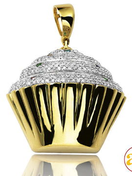 10KY 0.75CTW DIAMOND CUPCAKE PENDANT WITH COLORED