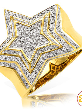 10KY 1.00CTW DIAMOND MICROPAVE 3-D MENS STAR RING