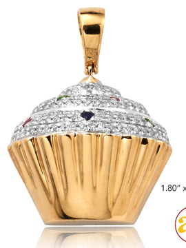 10KY 0.40CTW DIAMOND CUPCAKE PENDANT WITH COLORED