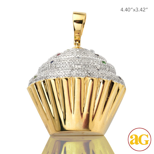 10KY 1.50CTW DIAMOND CUPCAKE PENDANT WITH COLORED