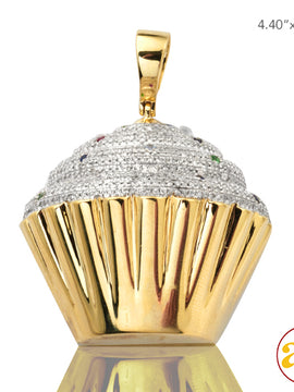 10KY 1.50CTW DIAMOND CUPCAKE PENDANT WITH COLORED