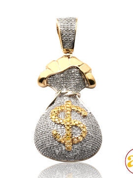 10KY 0.85CTW YELLOW AND WHITE DIAMOND MONEY BAG