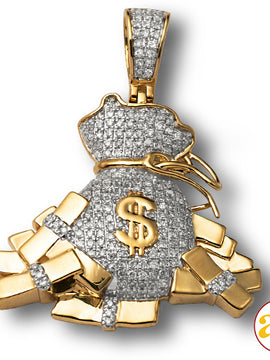 10KY 1.00CTW DIAMOND MONEY BAG PENDANT WITH STACKS