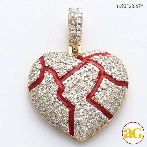 10KY 0.50CTW DIAMOND BROKEN HEART PENDANT - RED