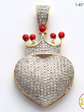 10KY 1.00CTW DIAMOND PUFFED HEART WITH CROWN