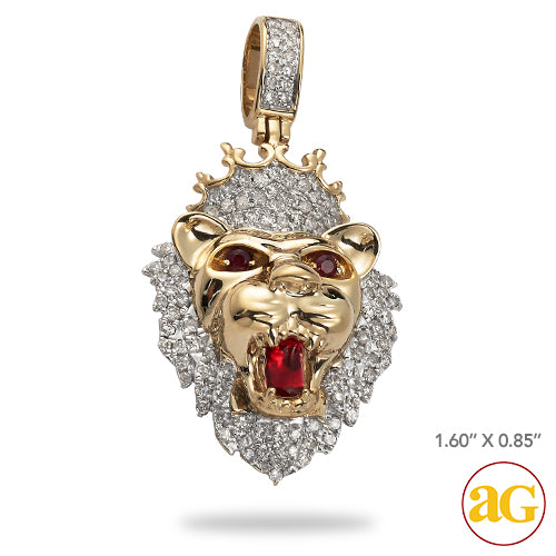 10KY 1.00CTW DIAMOND LION HEAD WITH CROWN PENDANT