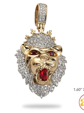 10KY 1.00CTW DIAMOND LION HEAD WITH CROWN PENDANT