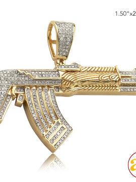 10KY 0.65CTW DIAMOND AK-47 GUN PENDANT