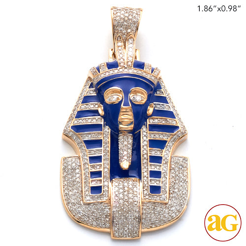 10KY 1.25CTW DIAMOND AND BLUE ENAMEL PHAROAH HEAD