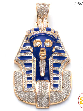 10KY 1.25CTW DIAMOND AND BLUE ENAMEL PHAROAH HEAD