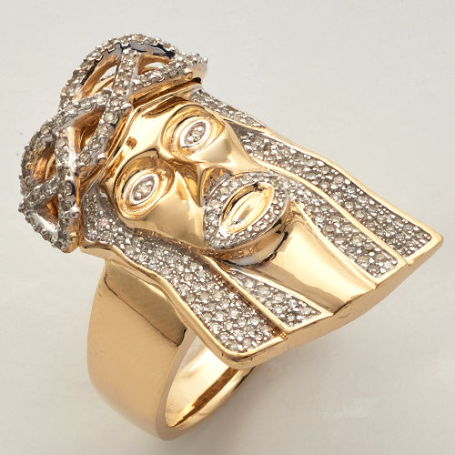 10KY 0.85CTW DIAMOND JESUS HEAD MENS RING