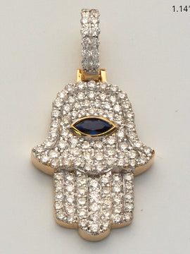 10KY 1.00CTW DIAMOND HAMZA PENDANT WITH BLUE