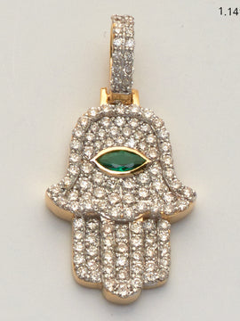 10KY 1.00CTW DIAMOND HAMZA PENDANT WITH GREEN