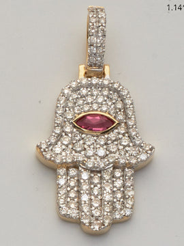 10KY 1.00CTW DIAMOND HAMZA PENDANT WITH RED