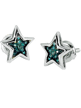 10KW 0.05CTW BLUE DIAMOND STAR EARRING