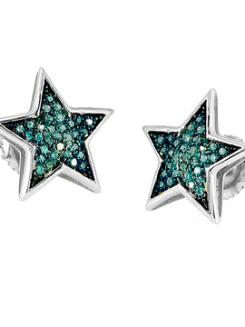 10KW 0.15CTW BLUE DIAMOND STAR EARRING