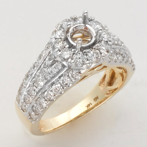 14KY 1.55CTW DIAMOND SEMI MOUNT RING - ROUND HALO