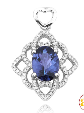 14KW 0.25CTW DIAMOND PENDANT WITH 1.92CT OVAL TANZ