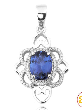 14KW 0.20CTW DIAMOND PENDANT WITH 1.84CT OVAL TANZ