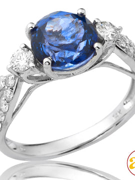 14KW 0.50CTW DIAMOND RING WITH 2.29CT ROUND TANZAN