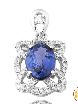 14KW 0.35CTW DIAMOND PENDANT WITH 1.72CT OVAL TANZ