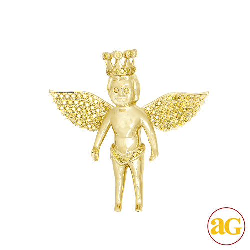 10KY 1.50CTW YELLOW DIAMOND ANGEL WITH CROWN PENDA