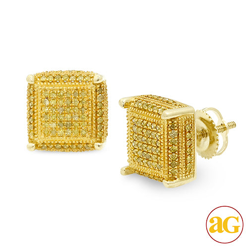 10KY 0.50CTW YELLOW DIAMOND CUBE EARRINGS