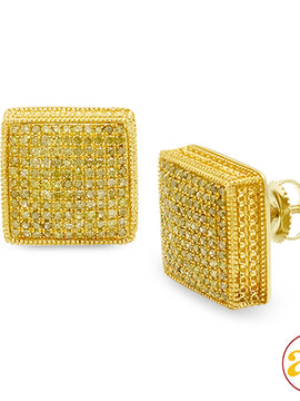 10KY 1.00CTW YELLOW DIAMOND CUBE DOME EARRINGS