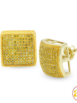 10KY 1.00CTW YELLOW DIAMOND SQUARE DOME EARRINGS