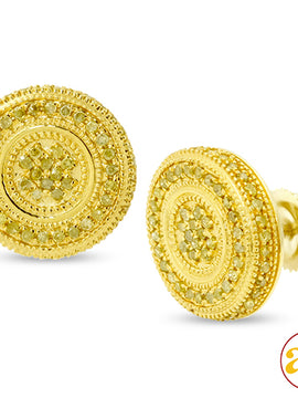 10KY 0.60CTW YELLOW DIAMOND FLAT BUTTON EARRINGS