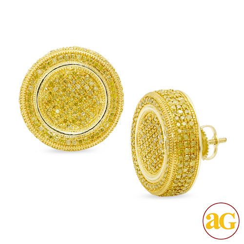 10KY 2.00CTW YELLOW DIAMOND FLAT BUTTON EARRINGS