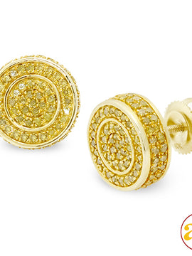 10KY 1.25CTW YELLOW DIAMOND FLAT BUTTON EARRIGNS