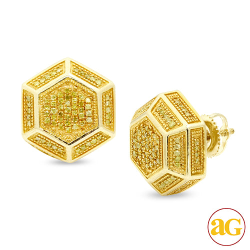 10KY 0.50CTW YELLOW DIAMOND HEXAGON EARRINGS