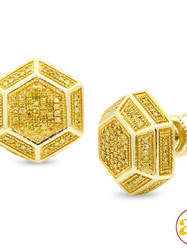 10KY 0.50CTW YELLOW DIAMOND HEXAGON EARRINGS