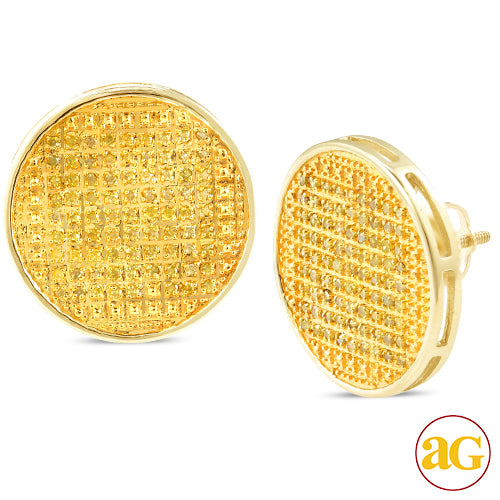 10KY 0.50CTW YELLOW DIAMOND ROUND FLAT EARRINGS