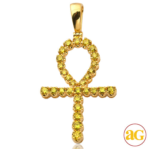 10KY 2.00CTW YELLOW DIAMOND ANKH CROSS PENDANT