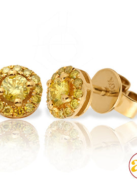 10KY 0.55CTW YELLOW DIAMOND FLEUR EARRING STUDS -