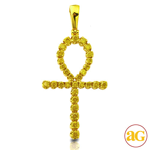 10KY 2.0C0TW YELLOW DIAMOND PRONG SET ANKH CROSS P